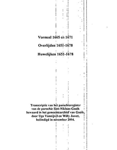 Kaft van Gooik: Vormsel 1665 en 1671 / Overlijdens 1651-1678 / Huwelijken 1651-1678