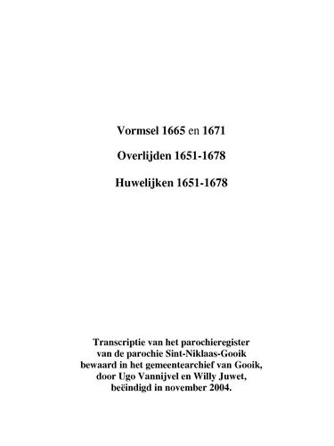 Kaft van Gooik: Vormsel 1665 en 1671 / Overlijdens 1651-1678 / Huwelijken 1651-1678