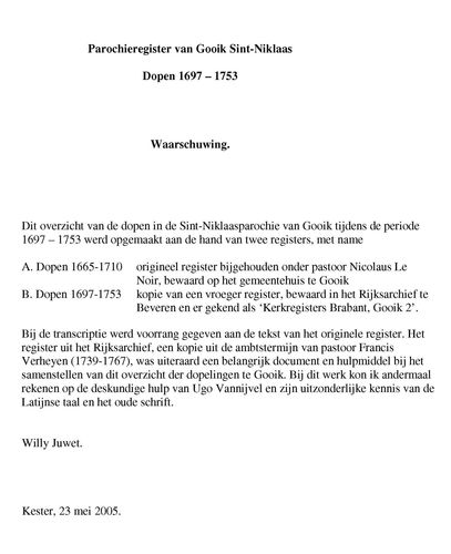 Kaft van Gooik: Dopen 1697-1753