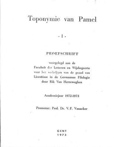 Kaft van Toponymie van Pamel I